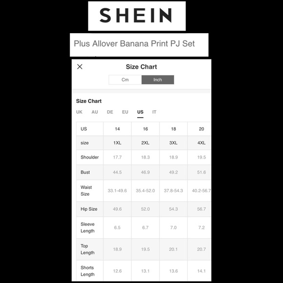 SHEIN Banana Print PJ Set NWOT in Original Bag Size 3X - Picture 11 of 12